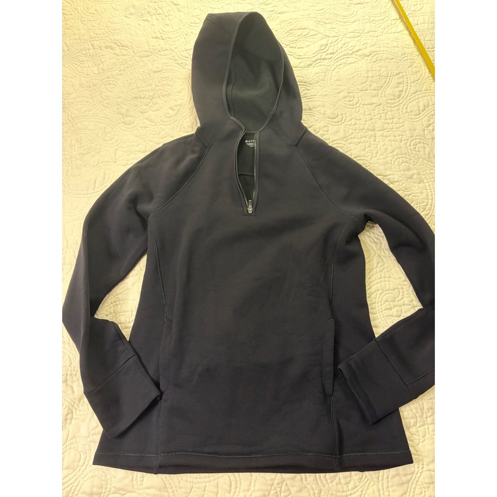 Athleta Hoodie Women M Black Sporty Gorpcore 1/4 Zip Pullover Sweatshirt
